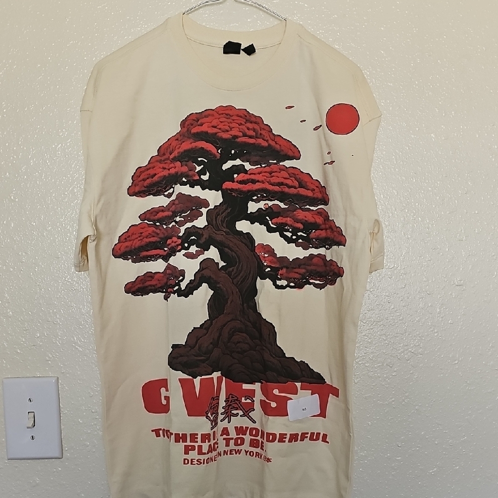 Cream Graphic T-Shirt with Red Tree Design